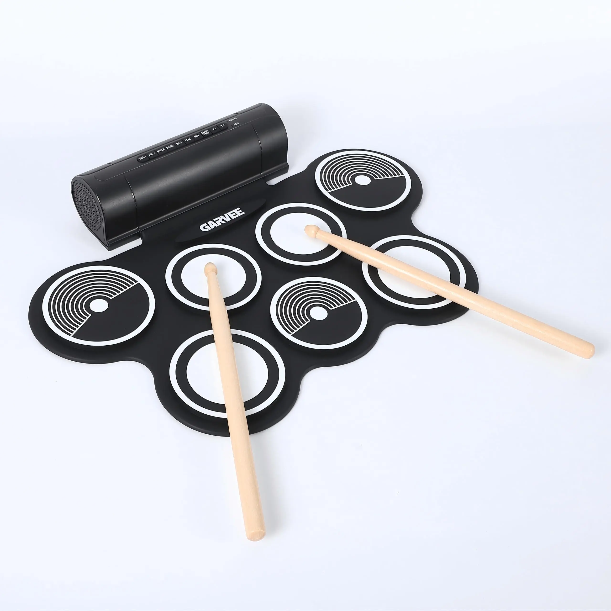 Electronic Drum Set with 7 Practice Pads, Roll-Up Drum Kit Machine with Built-In Speaker, Portable Instrument Set for Holiday Gifts-A