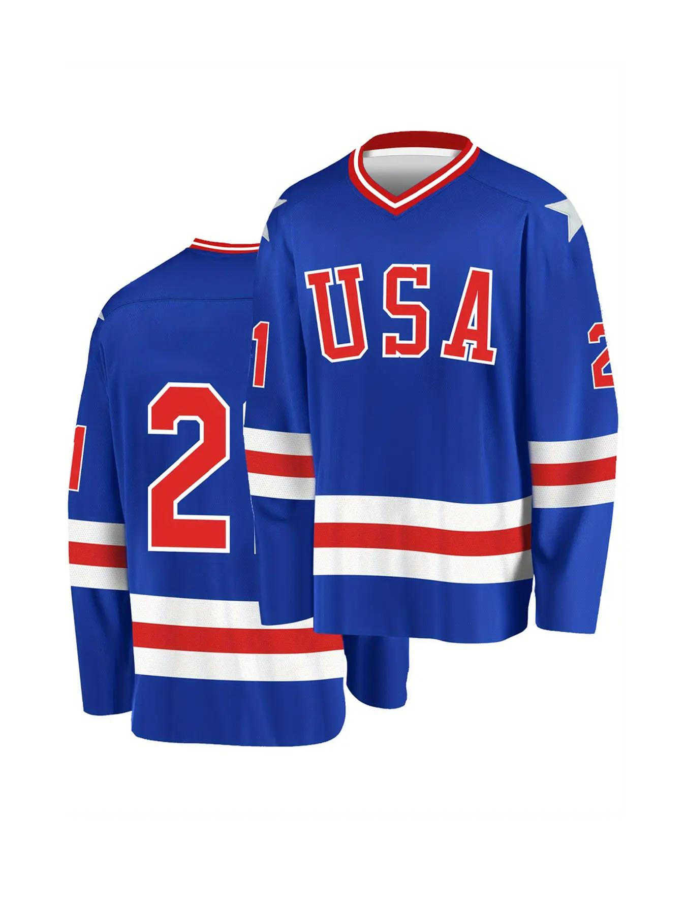 Men's Ice Hockey Jersey #21 Blue - Loose Collar Style - A breathable and sweat-absorbent ice hockey jersey, featuring the 21 number suitable for training, competitions and daily wear