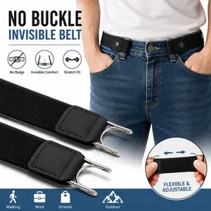 Invisible Elastic Belt for Dresses & Jeans - No Buckle Stretch Waistband with Metal Hook, Comfortable No-Bulge Adjustable Belt for Daily Wear