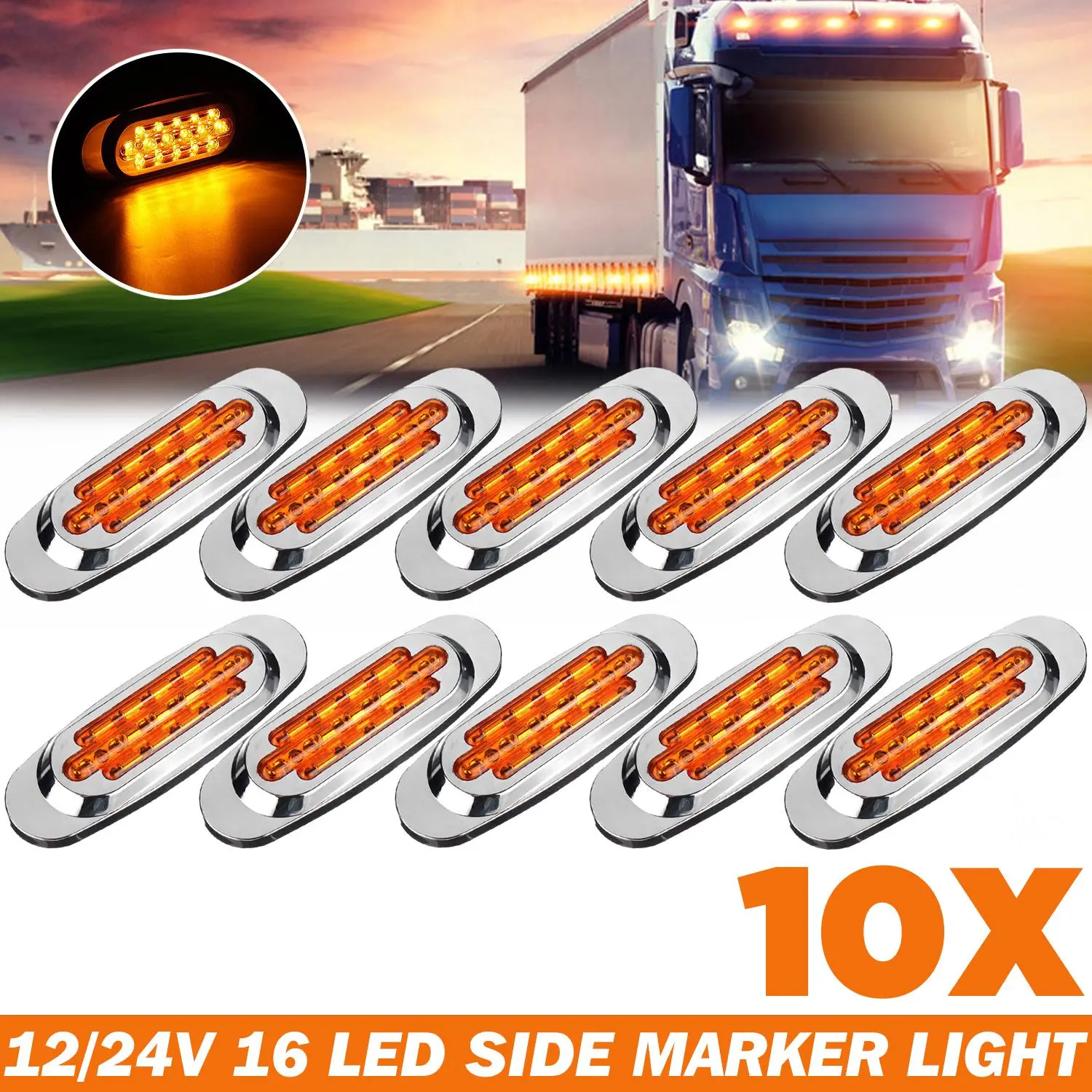 16LED Side Marker Light, 12-24V LED Side Marker Light, Universal Position Side Lights for Truck Trailer, Car Decorative Light, Led Car Ambient Light, Offroad Lighting, Led Truck Pickup
