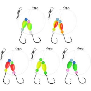 Rigs for Surf Fishing Saltwater Pre-Rigged Fishing Rigs with Floats Beads Double Circle Hook Surf Fishing Tackle 5/12/15PCS