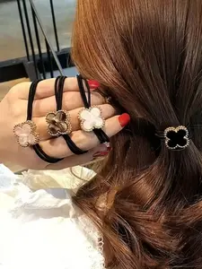 4 Pcs Elegant Colorful Four-Leaf Clover Elastic Hair Ties, Korean Style Non-Damaging Hair Bands, Women's Daily Hairstyle Accessories