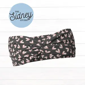 The Sidney Studio Valentine's Day Charcoal Heart Doodles Headband Wide Twist Headband for Women Soft Double Brushed Polyester Stylish Practical Hair Accessories