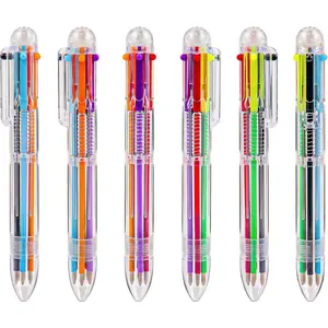 100 Pack 0.5mm 6-in-1 Multicolor Ballpoint Pen, 6 Color Transparent Barrel Retractable Ballpoint Pens for Office School Supplies Students