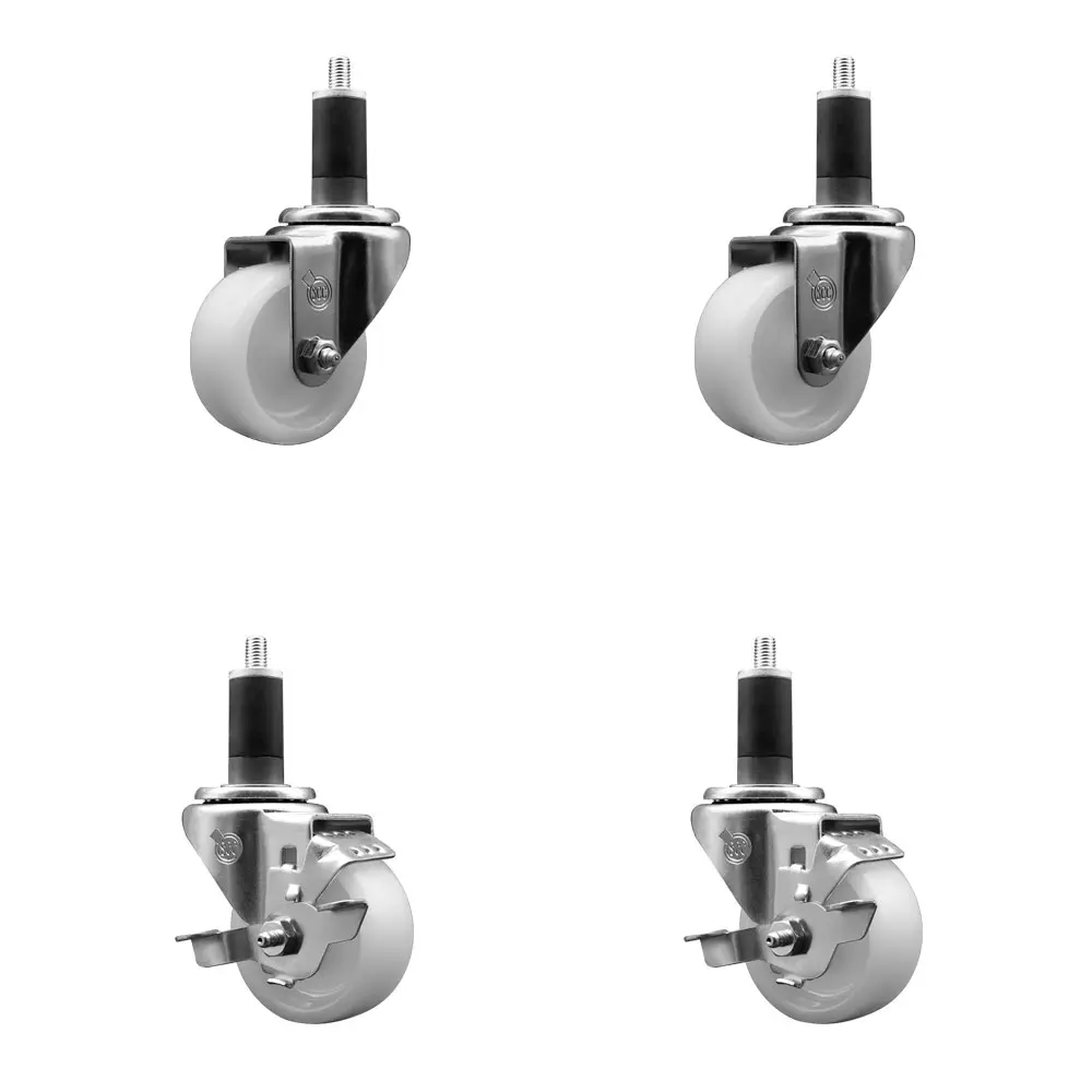 Service Caster SCC-EX20S314-NYS-2-TLB-2-114 Lockable Nylon Swivel Expanding Stem Caster Wheels - 3 in. White, 1.25 in. Stems, Furniture Moving Wheel Solution - Set of 4, Lockable Wheels