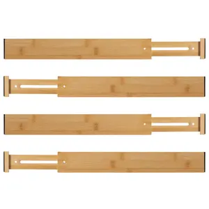 Basicwise QI004825 Basicwise 4 Piece Bamboo Expandable Drawer Dividers Adjustable Spring Loaded Organizers for Kitchen Utensils Clothes and Makeup Tools