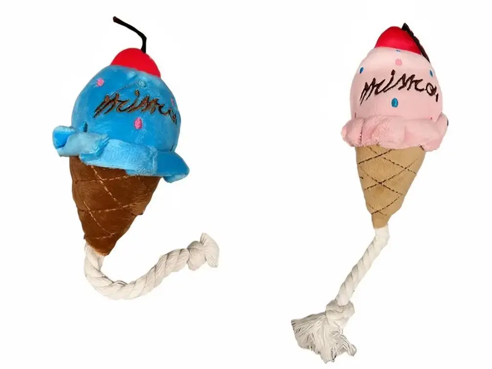 American Fast Food Style, Dog Chewy Toy, Squeaky Toy, Dog Plush Toy, 2pcs in one set, Blue and Pink Ice Cream Style ,Funny ice cream squeak dog toys with the durability of a tug rope