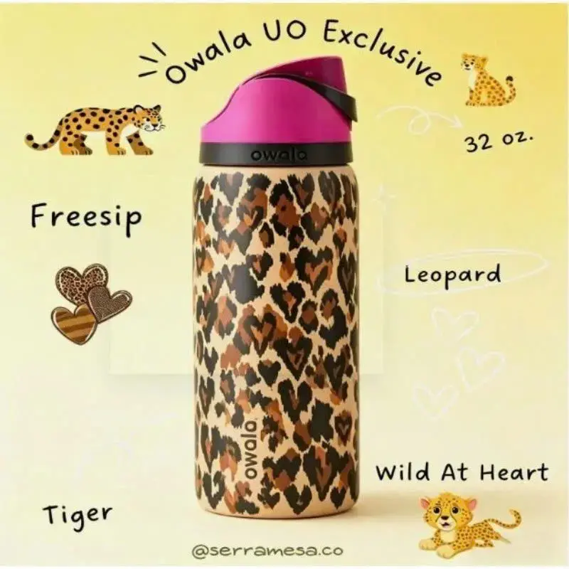 NEW Owala "Wild At Heart" 32oz Free Sip Limited Edition UO Cheetah Leopard Print