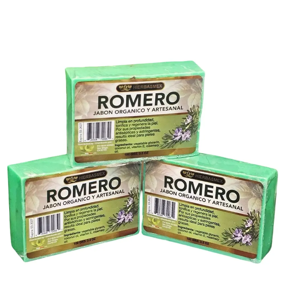 3 Pack Jabon de Romero Barra Rosemary Bar Soap 100gr. Jabones Combo