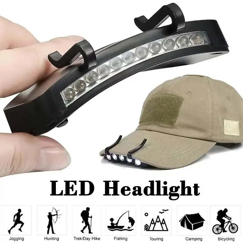 Portable Hat Brim Light, Hands-Free Clip-On Headlight, Portable Outdoor Headlight, LED Lamp Rechargeable Headlamp for Camping, Night Running, Repair, Hiking, and More