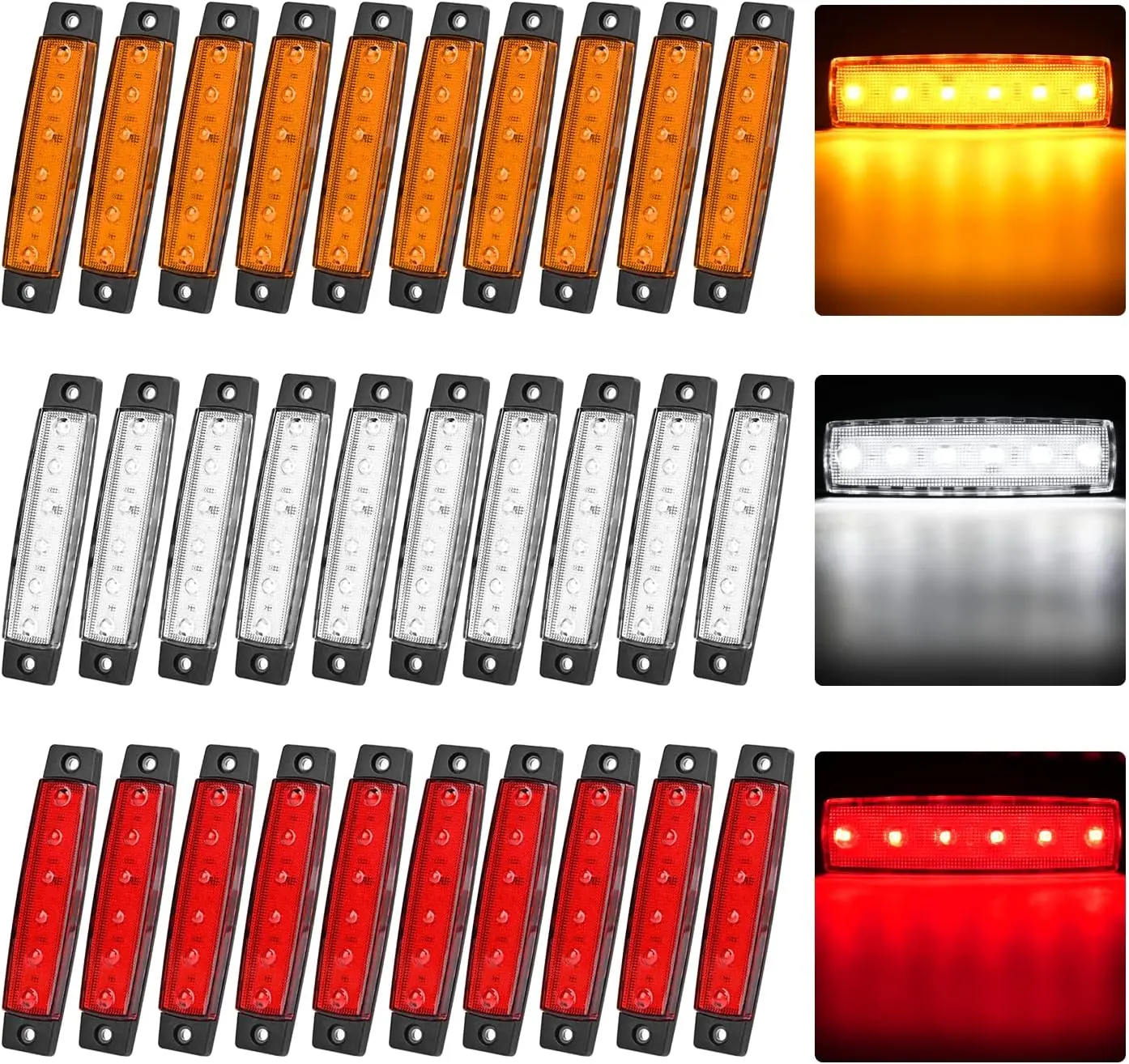 Nilight 30PCS 3.8-inch 2835 SMD 6-LED Flush Mount Side Marker Lights - 120lm, 2-Wire Sealed Leads, Waterproof Vehicle Accessories, Amber/Red/White Lighting, Peel-Stick Install for UTVs, Pontoons, Kayaks