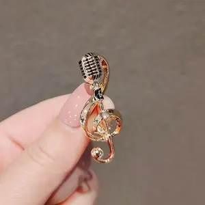 Metal Mic Pin Brooch for Women, High-End Fashion Accessory, Creative Note Design, Perfect for Sweater and Suit, Stylish and Elegant