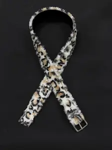Faux Fur Leopard Print Belt, Y2K Unisex Design, Metal Buckle Fashion Accessory, Trendy Waistband for Men and Women