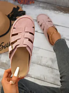 Thick Sole Boken Hollow Out Breathable Sandals, Low Top Slip-On Women's Shoes, Anti-Slip Round Toe, Classic Versatile Design, Slip On Mules