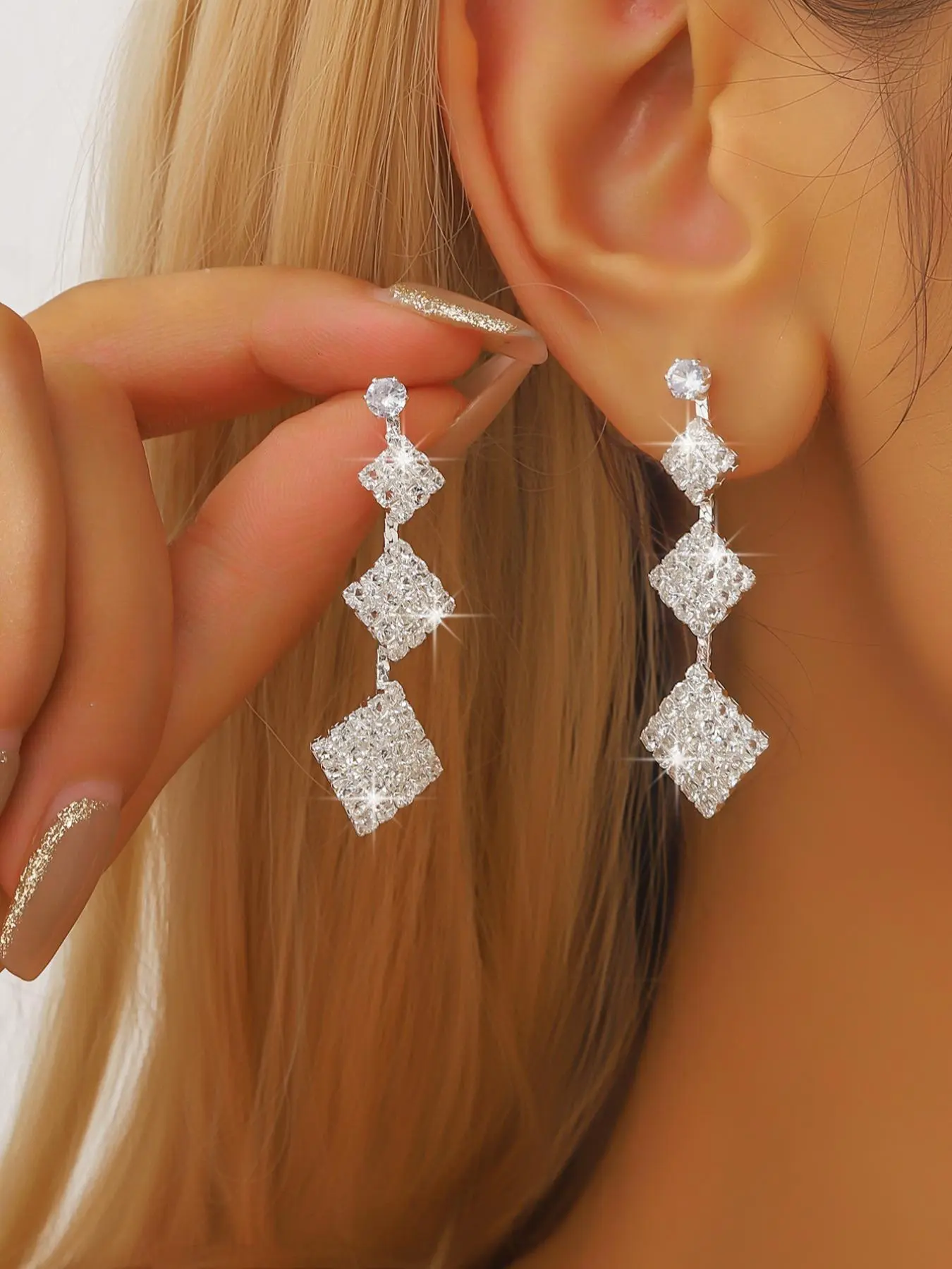 Rhinestone Decorated Dangle Earrings, Elegant Jewelry for Party, Daily Decor, Trendy All-match & Exquisite Jewelry for Birthday Gift
