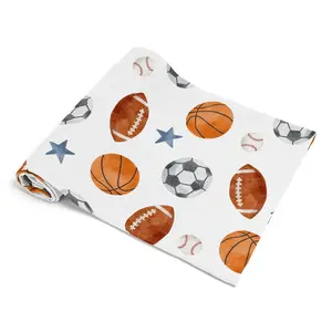 Sweet Jojo Designs Baby Muslin Swaddle Blankets (Sports Theme) - 47x47 for Newborn Boys Nursery, Lightweight 100% Cotton Blanket (Watercolor Vintage Sport Themed, Soccer, Football Baseball Basketball)