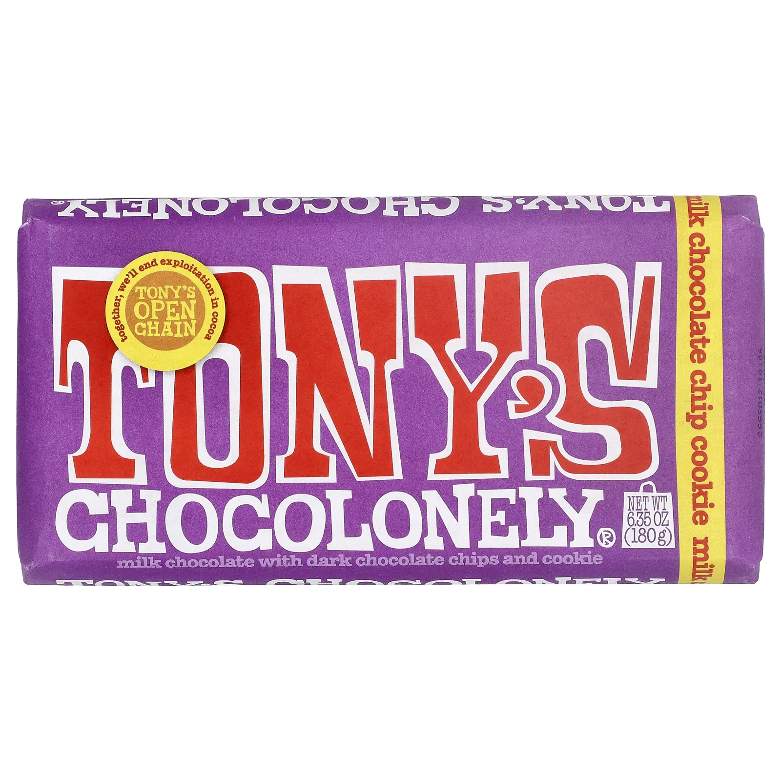 Tony's Chocolonely Milk Chocolate Bar with Dark Chocolate Chips and Cookie, 6.35 oz (180 g)