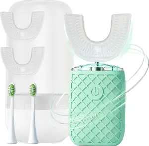 yeklike Sonic Electric U Shaped Toothbrush for Adults, AutomaticFull Mouth Cleaning Toothbrush, 360° Stain Removal, IPX7Waterproof Rechargeable, 3 U-Shape & 2 Straight Brush Heads(Green-Cup) summerwins