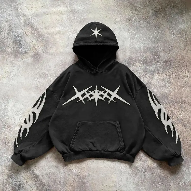 Streetwear Applique Loose Hoodie men clothing Casual Cotton