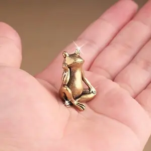 Handcrafted Brass Metallic Frog Sculpture in Lotus Pose, Polished Metal Animal Design Meditation Decor, Decorative Figurines, Animal Decorations, Home Office Yoga Gift for Nature Lovers and Collectors