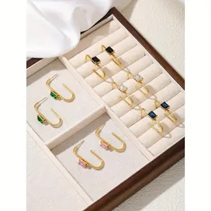 1 Pair of High Jewelry Women's Stainless Steel Artificial Zircon Earrings Synthetic Zircon Inlaid Stud Earrings Light Luxury Shining Style Daily Casual Style Gifting and Personal Use