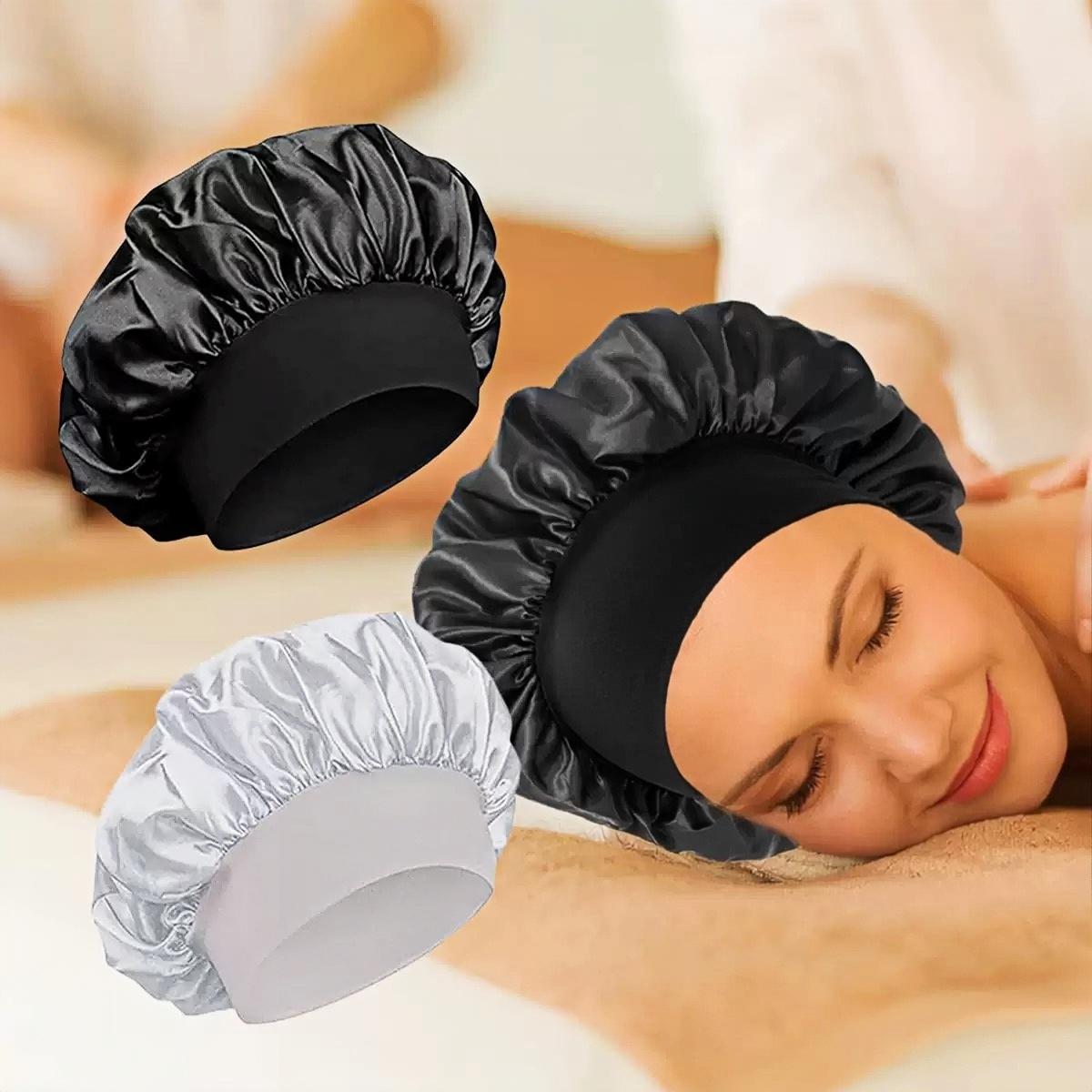 LEFGODY Women's Satin Wide Brim 1-Size Sleep Cap, Elastic Band Hair Wrap for Curly Hair, Multi-Use Shower Cap, One Size tiktokshopspringglowup