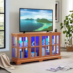 【Bellemave】LED Curio Display Cabinet Antique Display Cabinet with Glass Doors Adjustable Shelves for Collectibles Four Door Design Vintage Showcase for Home or Office Antique Display Case DRAK OAK