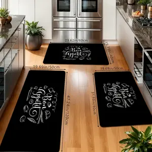 Black Kitchen Carpet Set, Hand-painted Vegetable-themed Non-slip Washable Floor Mat, Used for Kitchen, Dining Room and Home Decoration Farmhouse Cooking Carpet, Kitchen Area Rug, Decorative Rug