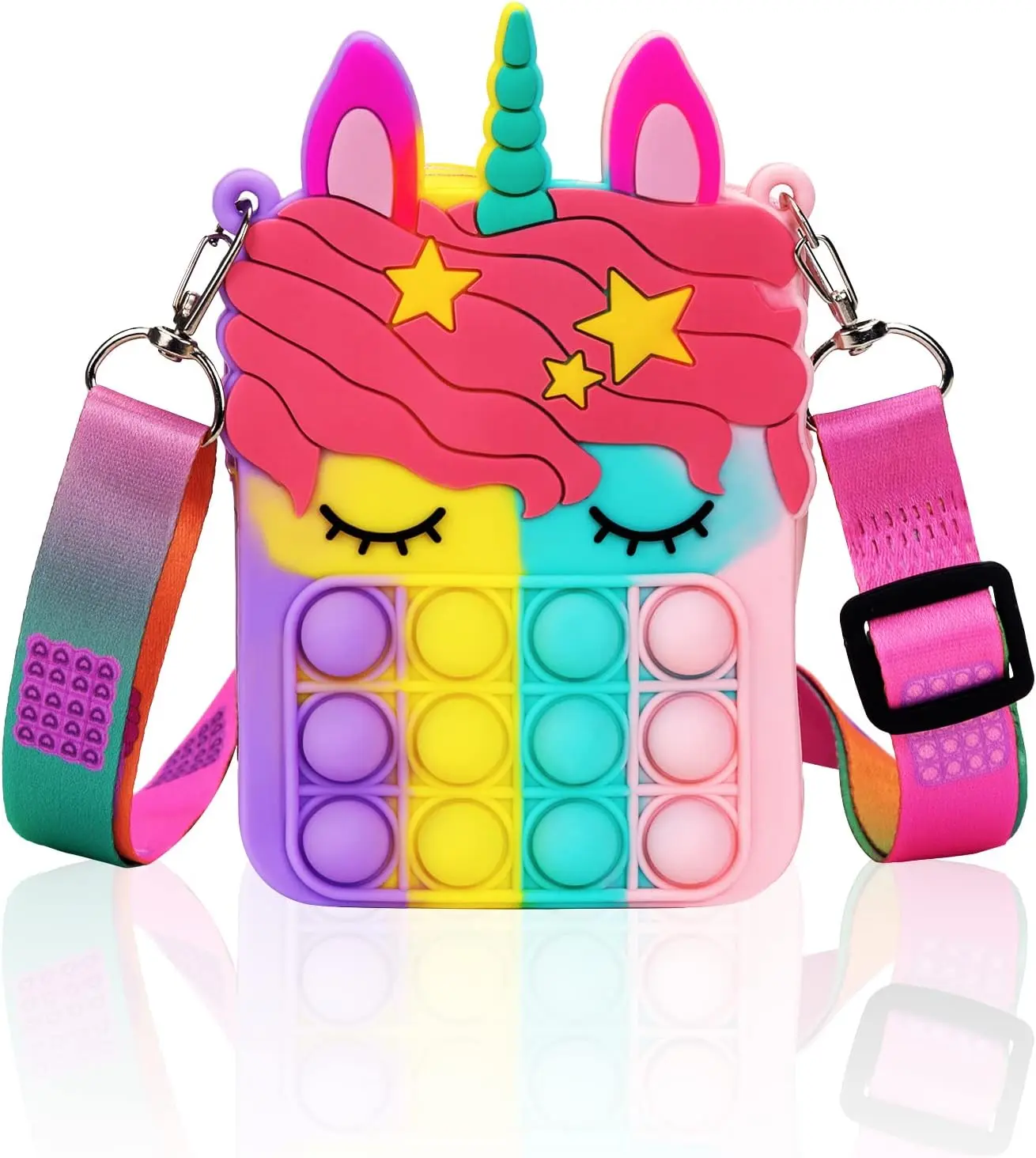 Small Pop Purse,Unicorn Pop Purse for Girl Boy and Women Pop Bag with Unicorn Pop Toy,Shoulder Bag Fidget Toys Pop Fidget Backpack Toy for ADHD Anxiety School Backpack Silicone Bag Pop for Girls