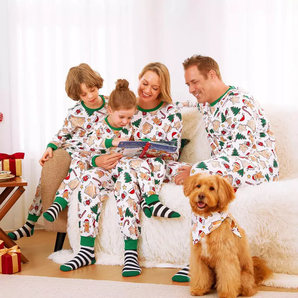 PATPAT Matching Family Long Sleeve Pajamas, Christmas Element Print, Polyester-Spandex Fabric, Includes Baby & Cookie Themed Designs, Green Women's Sleepwear & Loungewear, Nightwear
