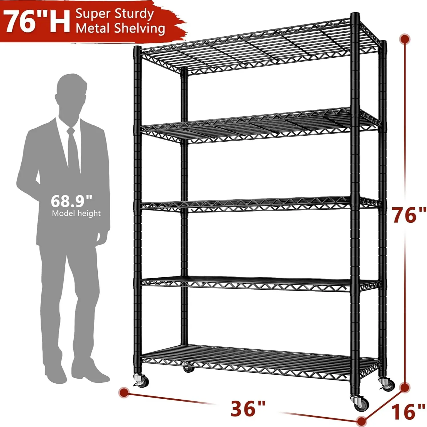 5 Tier&2100LBS-35.8"W*16.2"D*76"H