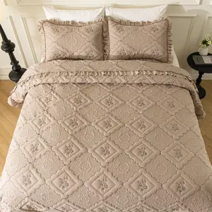BOV Gray King-Size Ruffle Comforter Set - 3-Piece Bedding Set with Pillow Shams - 106x96 Inches - Elegant Comforter for French & Farmhouse Style