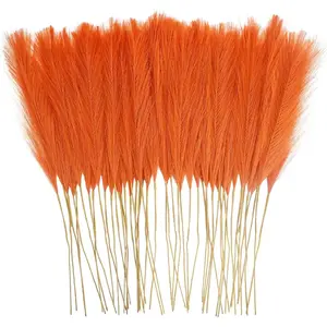 50 count Burnt Orange Faux Pampas Grass Decor, 21.6" Short Artificial Fall Pompous Grass Floral  Orange Pompas Grass Branches Vase Filler Flower Arrangement for  Wedding Fall Decor