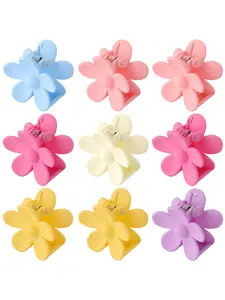 9pcs Summer Fashion Frosted Flower Hair Clips, Back of Head Ponytail Claw Clip, Half Updo Sweet Style, Five-Petal Shark Bite Clip, Super Cute Clips, Hair Decor