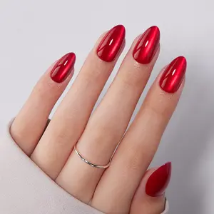 VSALON Press On Nail Set Bold Cherry Classic High Gloss Red Almond Nails 32 in 16 Sizes No Fading No Chipping No Splitting for Any Occasion