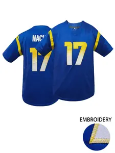 Men's #17 Blue Football Jersey, Los Angeles Classic Embroidered Style - Loose Fit V-Neck Short Sleeve American Football Sports Wear, Suitable For Casual Daily Wear, Match Training And Streetwear Style, Jersey Top, Christmas Gift, Unisex