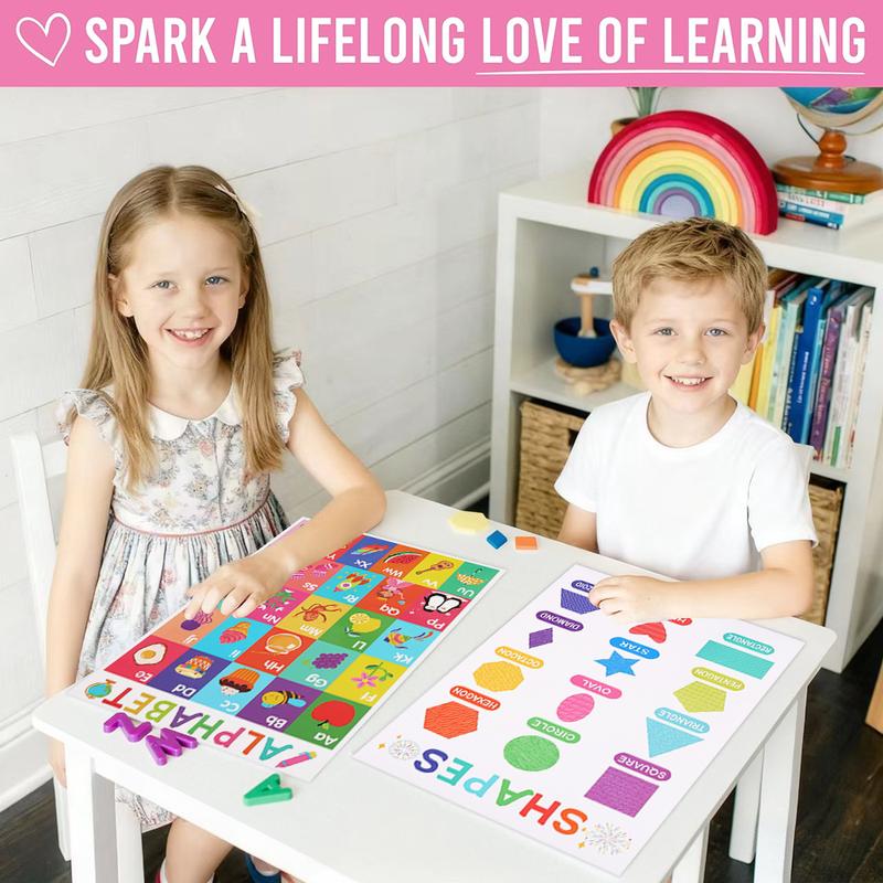 DEERSEN 18 Educational Posters for Toddlers, Preschool &Kindergarten Classroom Must Haves, Laminated LearningCharts for Alphabet, Numbers, Shapes, Colors, Months,Seasons and US Map