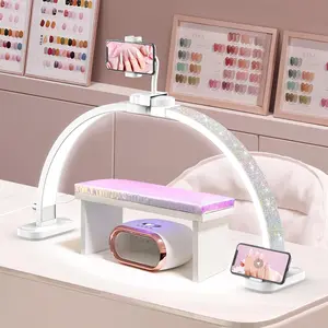 Half Moon Light for Nail Desk: 31-inch Manicure Table Light with Phone Holder for Beginner DIY - 48W Professional Half Moon Lamp for Nail Tech, Eyelash, Makeup, Tattoo for Gifts for Women