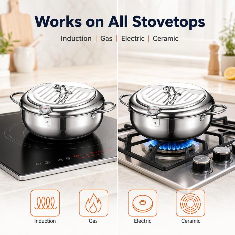 Deep fryer pot compatible stovetops