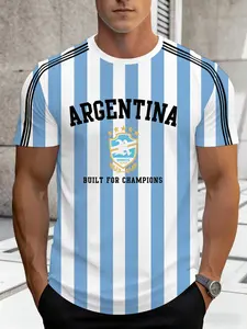 Men's Argentina Football Jersey T-Shirt, Jersey Tee, Lightweight Breathable Round Neck, Striped Design, Suitable for Soccer Fans, All Seasons