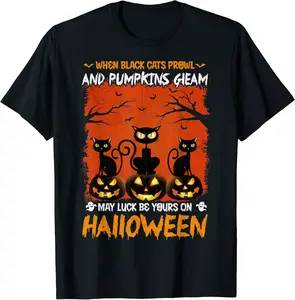 Black Cats Pumpkins gleam Jack o Lantern Halloween costume T-Shirt - Tylerjame Shop 34B09FHN6F1D