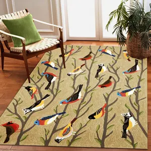 Lush Decor FRONTPORCH Indoor/Outdoor Hand Tufted Durable Area Rug - Traditional Casual Animal Camping  (Birds)