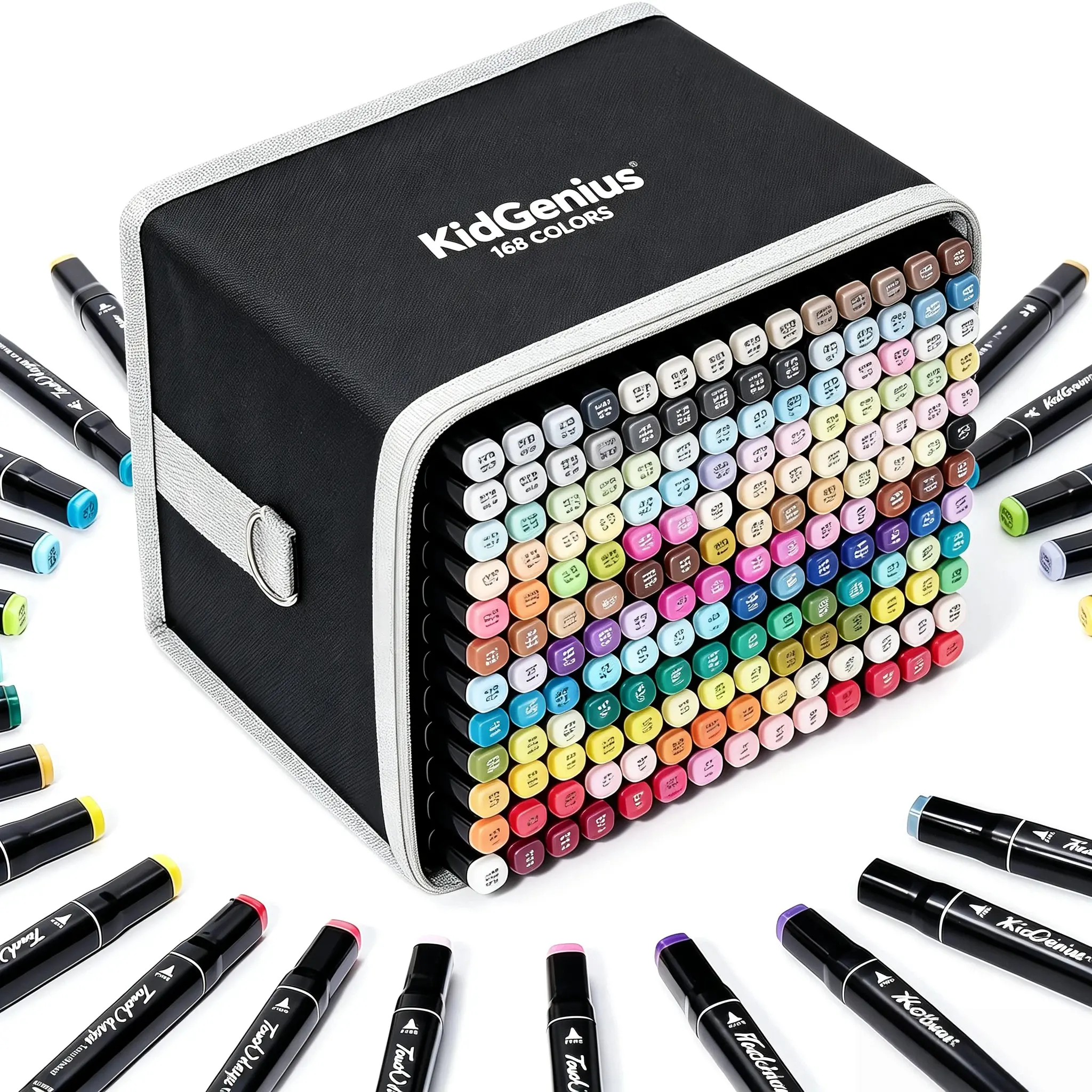 KIDGENIUS Outdoor Art Markers Color Kit - 262/168/120 Vibrant Dual-Tip Quick-Dry Ink Markers, Water-Resistant Professional Multi Color Doodle Drawing Pens for School Sketching, Back-to-School Crafts