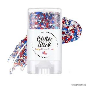 Red White Blue Star Glitter Stick, Waterproof Sparkle Gel For Body Face Hair, 2026 World Cup Festival Makeup Aesthetic, 4th Of July 250th Anniversary Patriotic Accessory For Women Fans, Mess Free Sports Cosmetic