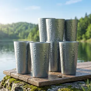 16oz Bulk Hammered Aluminum Cups Set of 6, Gray Drinking Tumblers, Durable Unbreakable Cups for Outdoor Team Building Group Activities