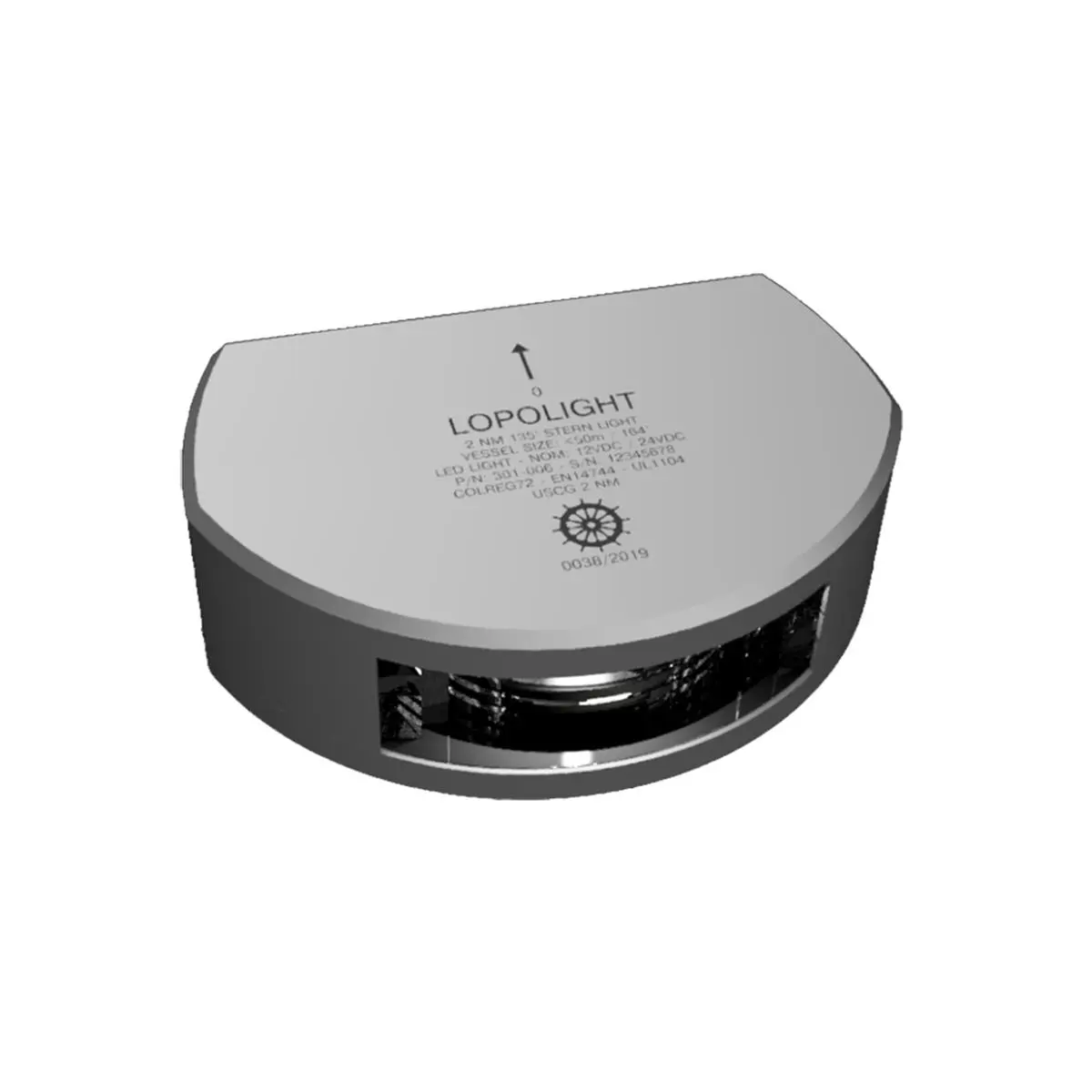 Lopolight 301-006 2 NM 135 deg Single Stern Light with Vertical Mount - Silver