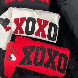 XOXO Embroidered Glitter Appliqué Sweatshirt - Soft Comfortable Material for Everyday Wear - Stylish Casual Sweatshirt with Unique Embroidery and Glitter