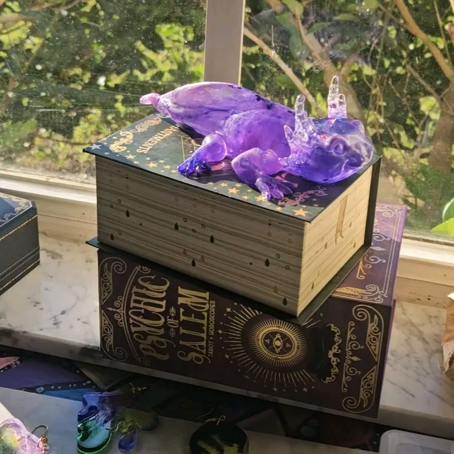 Tabletop Axolotl Decorative Piece - Purple Axolotl on Book Base, Ideal for Home Decor and Gift Giving