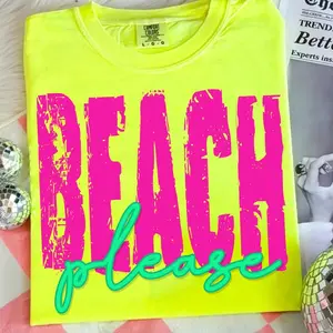Beach Please Graphic Tee, Sunshine Smiley Face T-Shirt, Distressed Beach Life T Shirt, Neon Trendy Summer Tee, Lake Pool River Vibes Shirt, Coastal Boat Day Graphic T-Shirt