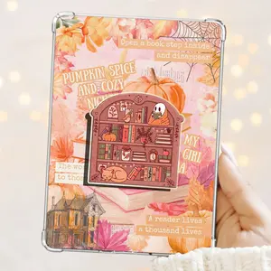 Cozy Autumn Bookshelf Fall Ghost And Cat Kindle Grip Book Bookish Magnetic Kindle Grip Book Lover Kindle Accessories Phone Holder PopSocket Phone Grip Magnetic Pop Socket Phone Grip